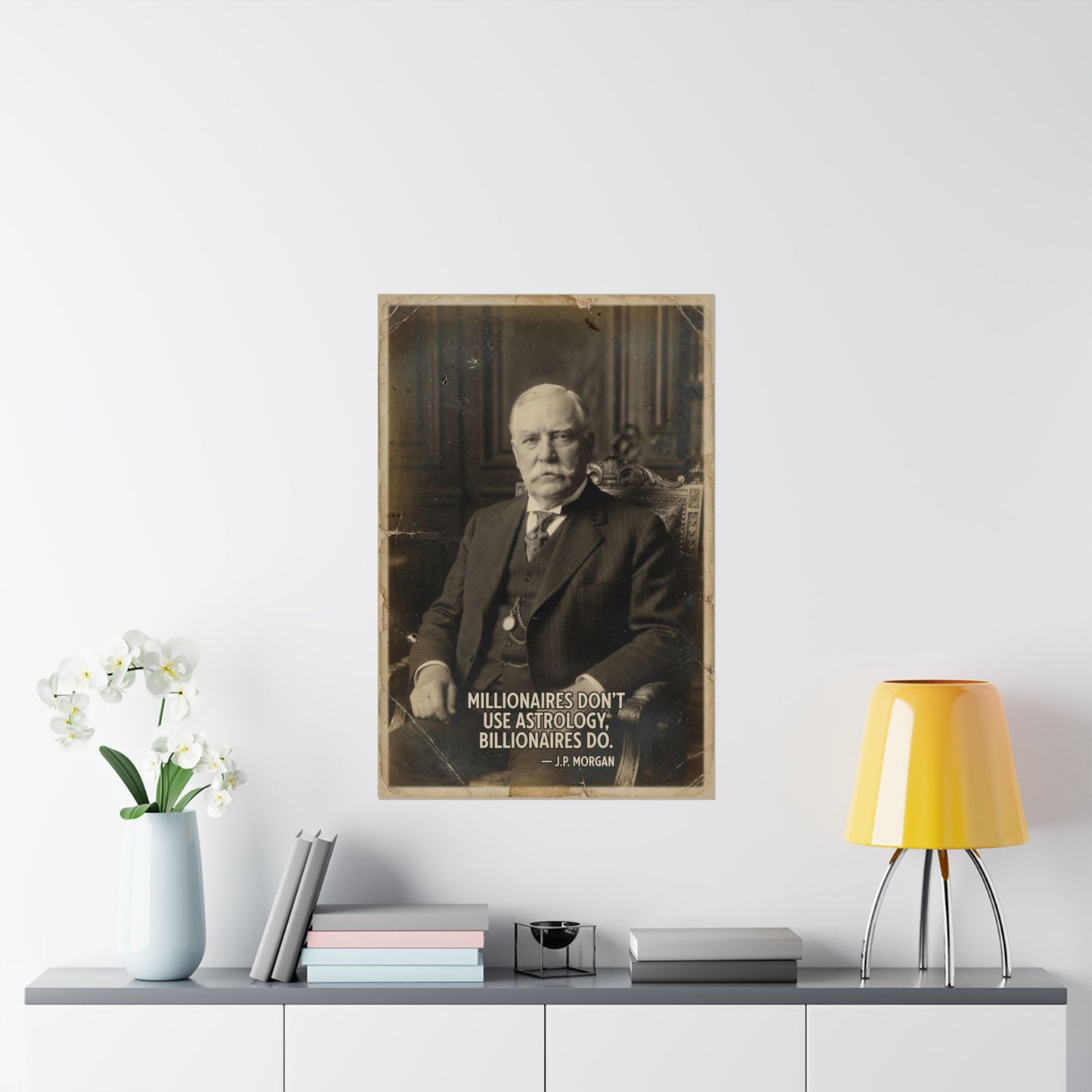 J.P. Morgan Quote Poster Matte Vertical Poster | Vintage Banker Portrait, Motivational Finance Wall Art